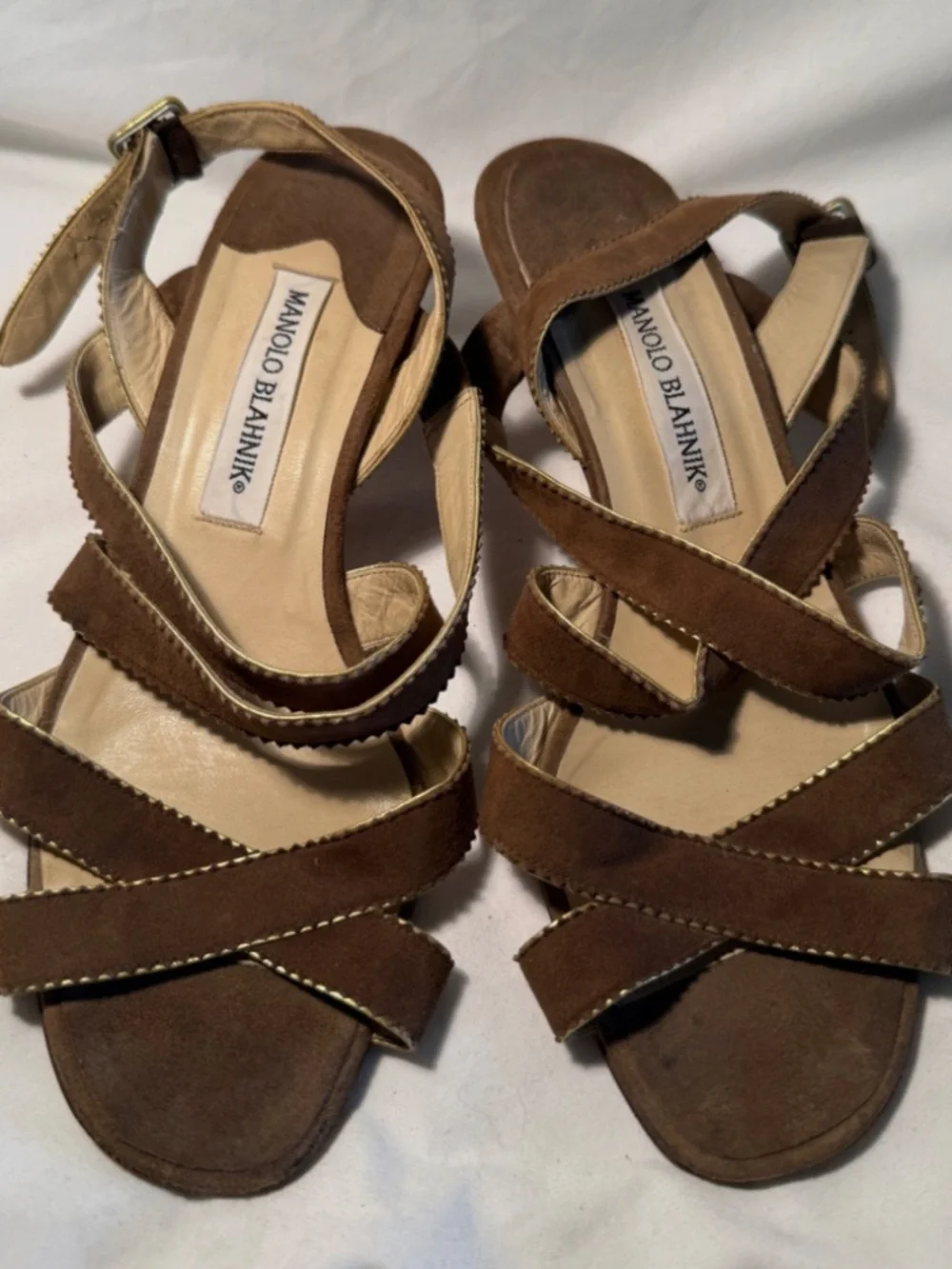 Vintage Manolo Blahnik Brown Suede Strappy Slingback Heels Size 38.5